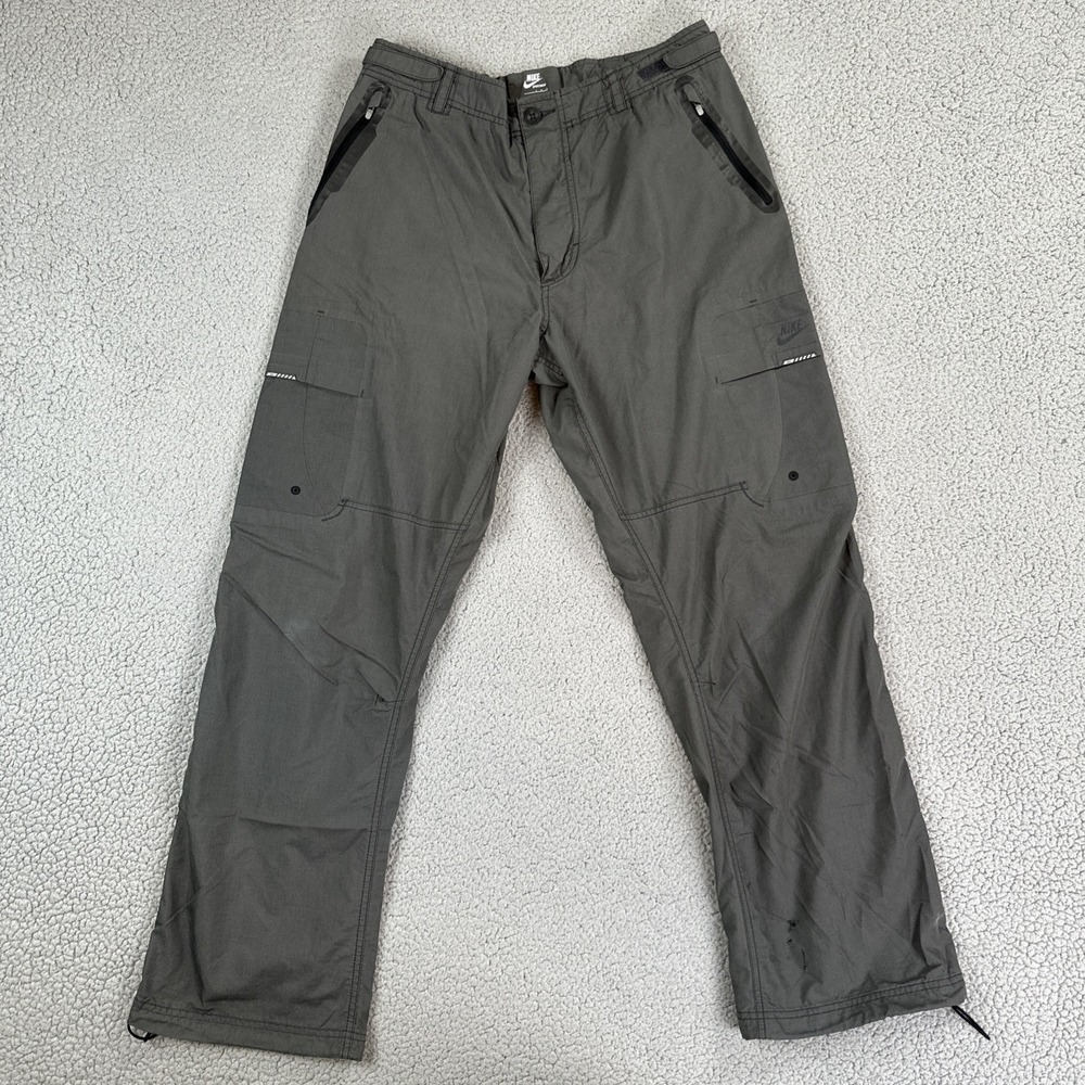 Nike Sportswear Ripstop Cargo Pants Men Large Grey Zip Pocket Adjustable Waist
